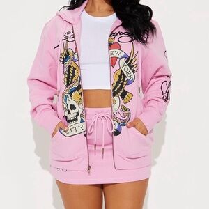 Women's Ed Hardy NYC Skirt Set- Pink